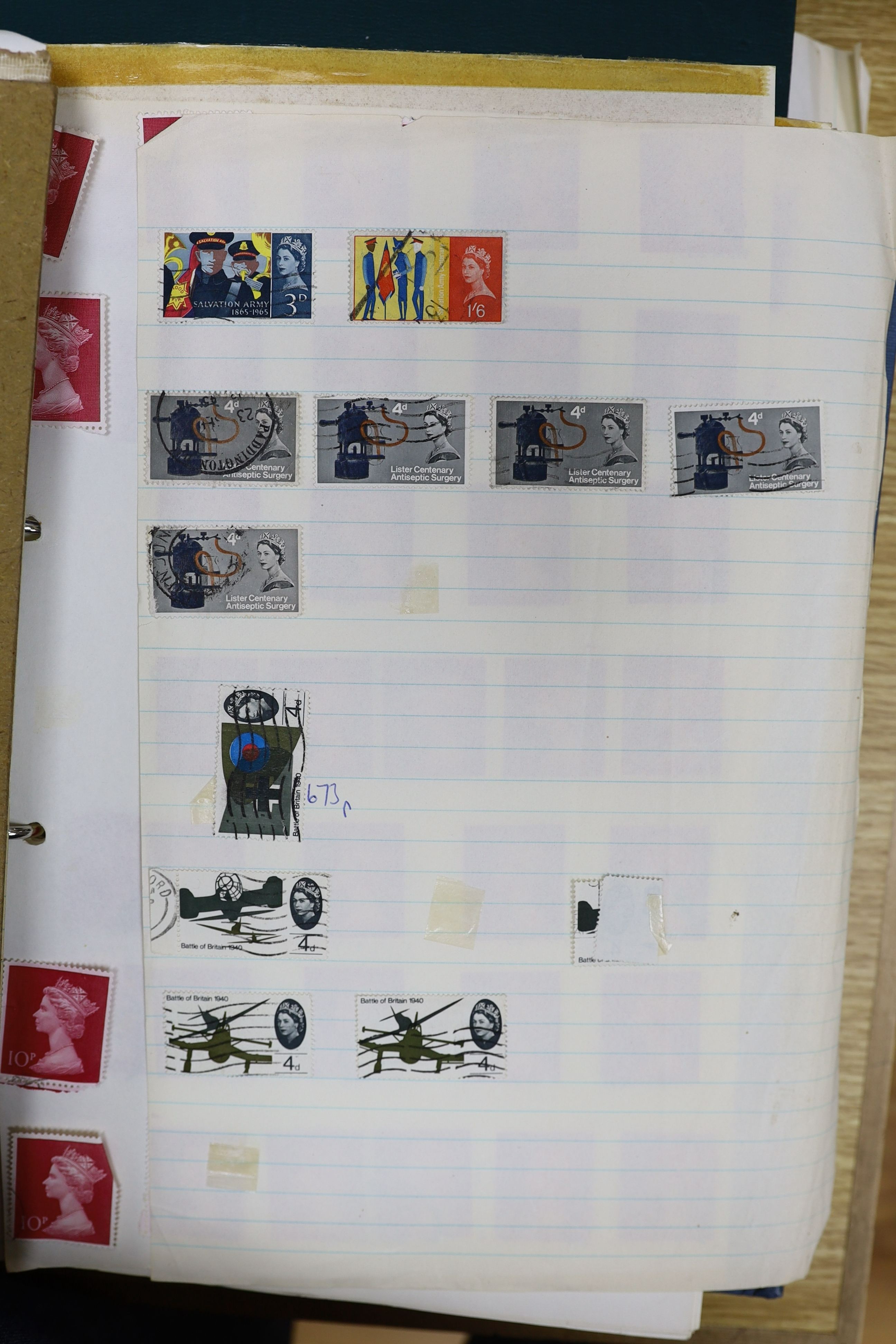 World stamps in albums, Great Britain, 1d Reds, Presentation packs, First Day Covers and loose